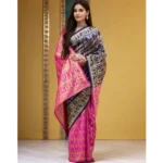 Generic Women's Silk Blend Zari Weaving Saree With Unstitched Blouse 5.5Mtr (Navy) - Image 3