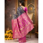 Generic Women's Silk Blend Zari Weaving Saree With Unstitched Blouse 5.5Mtr (Navy) - Image 2