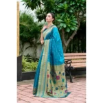Generic Women's Silk Blend Paithani Weaving Saree With Unstitched Blouse 5.5Mtr (Aqua) - Image 4
