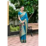 Generic Women's Silk Blend Paithani Weaving Saree With Unstitched Blouse 5.5Mtr (Aqua) - Image 3