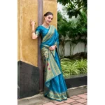 Generic Women's Silk Blend Paithani Weaving Saree With Unstitched Blouse 5.5Mtr (Aqua) - Image 2
