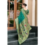 Generic Women's Silk Blend Paithani Weaving Saree With Unstitched Blouse 5.5Mtr (Green) - Image 3