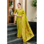 Generic Women's Silk Blend Paithani Weaving Saree With Unstitched Blouse 5.5Mtr (Lime Green) - Image 4