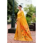 Generic Women's Silk Blend Paithani Weaving Saree With Unstitched Blouse 5.5Mtr (Mustard) - Image 4