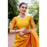 Generic Women's Silk Blend Paithani Weaving Saree With Unstitched Blouse 5.5Mtr (Mustard) - Image 2