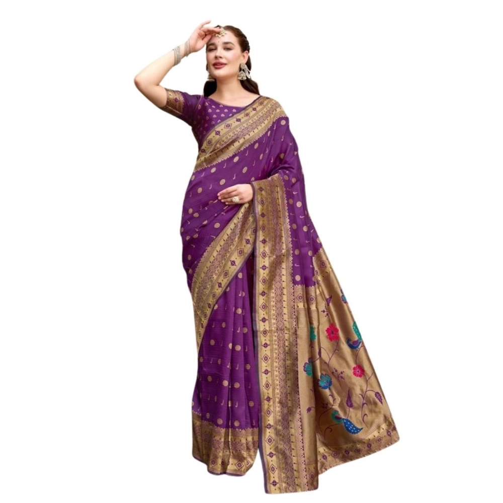 PID-62847-Generic-Women-s-Silk-Blend-Paithani-Weaving-Saree-With-Unstitched-Blouse-5-5-Mtr-Purple-1-1000x1000-1.webp Generic Women's Silk Blend Paithani Weaving Saree With Unstitched Blouse 5.5Mtr (Purple) - Image 1