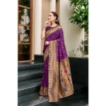 Generic Women's Silk Blend Paithani Weaving Saree With Unstitched Blouse 5.5Mtr (Purple) - Image 4