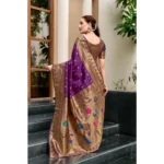 Generic Women's Silk Blend Paithani Weaving Saree With Unstitched Blouse 5.5Mtr (Purple) - Image 3
