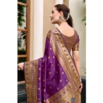 Generic Women's Silk Blend Paithani Weaving Saree With Unstitched Blouse 5.5Mtr (Purple) - Image 2