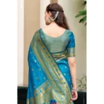 Generic Women's Silk Blend Paithani Weaving Saree With Unstitched Blouse 5.5Mtr (Turquoise) - Image 2