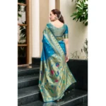 Generic Women's Silk Blend Paithani Weaving Saree With Unstitched Blouse 5.5Mtr (Turquoise) - Image 3