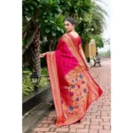 Generic Women's Silk Blend Zari Woven Saree With Unstitched Blouse 5.5Mtr (Pink) - Image 3