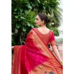 Generic Women's Silk Blend Zari Woven Saree With Unstitched Blouse 5.5Mtr (Pink) - Image 2