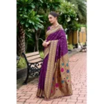 Generic Women's Silk Blend Zari Woven Saree With Unstitched Blouse 5.5Mtr (Purple) - Image 4