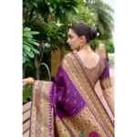 Generic Women's Silk Blend Zari Woven Saree With Unstitched Blouse 5.5Mtr (Purple) - Image 2