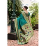 Generic Women's Silk Blend Zari Woven Saree With Unstitched Blouse 5.5Mtr (Teal) - Image 3