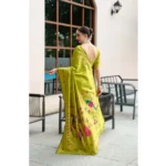 Generic Women's Silk Blend Paithani Weaving Saree With Unstitched Blouse 5.5Mtr (Lime-Green) - Image 3
