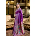 Generic Women's Silk Blend Paithani Weaving Saree With Unstitched Blouse 5.5Mtr (Purple) - Image 4