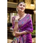 Generic Women's Silk Blend Paithani Weaving Saree With Unstitched Blouse 5.5Mtr (Purple) - Image 2