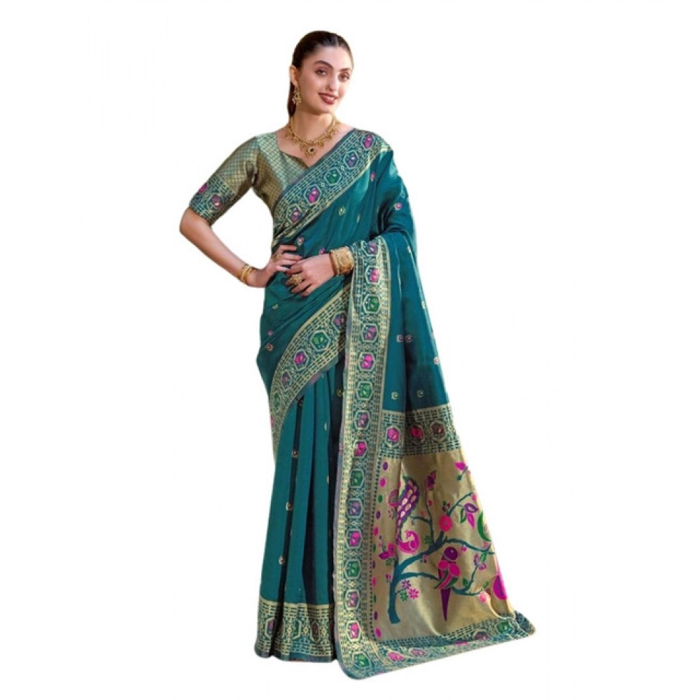 PID-62863-Generic-Women-s-Silk-Blend-Paithani-Weaving-Saree-With-Unstitched-Blouse-5-5-Mtr-Teal-1-1000x1000-1.webp Generic Women's Silk Blend Paithani Weaving Saree With Unstitched Blouse 5.5Mtr (Teal) - Image 1