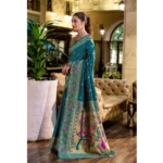 Generic Women's Silk Blend Paithani Weaving Saree With Unstitched Blouse 5.5Mtr (Teal) - Image 4