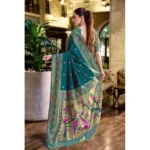 Generic Women's Silk Blend Paithani Weaving Saree With Unstitched Blouse 5.5Mtr (Teal) - Image 3