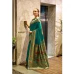 Generic Women's Silk Blend Zari Woven Saree With Unstitched Blouse 5.5Mtr (Green) - Image 4