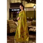 Generic Women's Silk Blend Zari Woven Saree With Unstitched Blouse 5.5Mtr (Lime Green) - Image 4