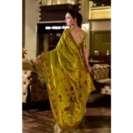 Generic Women's Silk Blend Zari Woven Saree With Unstitched Blouse 5.5Mtr (Lime Green) - Image 3