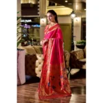 Generic Women's Silk Blend Zari Woven Saree With Unstitched Blouse 5.5Mtr (Pink) - Image 4