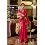 Generic Women's Silk Blend Zari Woven Saree With Unstitched Blouse 5.5Mtr (Pink) - Image 2