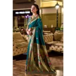 Generic Women's Silk Blend Zari Woven Saree With Unstitched Blouse 5.5Mtr (Teal) - Image 4