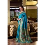 Generic Women's Silk Blend Zari Woven Saree With Unstitched Blouse 5.5Mtr (Turquoise) - Image 4
