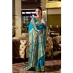 Generic Women's Silk Blend Zari Woven Saree With Unstitched Blouse 5.5Mtr (Turquoise) - Image 2