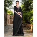 Generic Women's Rangoli Diamond Weaving - Stone Work Saree With Unstitched Blouse 5.5Mtr (Black) - Image 2