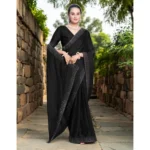 Generic Women's Rangoli Diamond Weaving - Stone Work Saree With Unstitched Blouse 5.5Mtr (Black) - Image 3