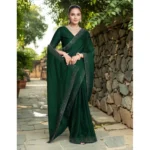 Generic Women's Rangoli Diamond Weaving - Stone Work Saree With Unstitched Blouse 5.5Mtr (Green) - Image 3