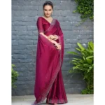 Generic Women's Rangoli Diamond Weaving - Stone Work Saree With Unstitched Blouse 5.5Mtr (Maroon) - Image 2
