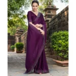 Generic Women's Rangoli Diamond Weaving - Stone Work Saree With Unstitched Blouse 5.5Mtr (Purple) - Image 2