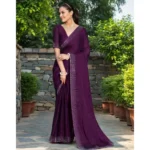 Generic Women's Rangoli Diamond Weaving - Stone Work Saree With Unstitched Blouse 5.5Mtr (Purple) - Image 4