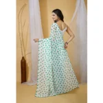 Generic Women's Georgette Printed Saree With Unstitched Blouse 5.5Mtr (White-Green) - Image 4