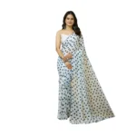 Generic Women's Georgette Printed Saree With Unstitched Blouse 5.5Mtr (White)