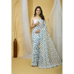 Generic Women's Georgette Printed Saree With Unstitched Blouse 5.5Mtr (White) - Image 4