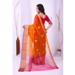 Generic Women's Organza jacquard Embellished Saree With Unstitched Blouse 5.5Mtr (Orange) - Image 4