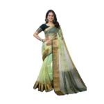 Generic Women's Organza jacquard Embellished Saree With Unstitched Blouse 5.5Mtr (Light Green)