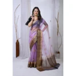 Generic Women's Organza jacquard Embellished Saree With Unstitched Blouse 5.5Mtr (Purple) - Image 2
