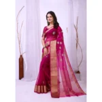 Generic Women's Organza jacquard Embellished Saree With Unstitched Blouse 5.5Mtr (Pink) - Image 3