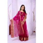 Generic Women's Organza jacquard Embellished Saree With Unstitched Blouse 5.5Mtr (Pink) - Image 2