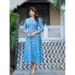 Generic Women's Rayon Print With Embroidery Work A-Line Kurti (Sky Blue) - Image 5