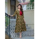 Generic Women's Rayon Print With Embroidery Work A-Line Kurti (Dark Green) - Image 5